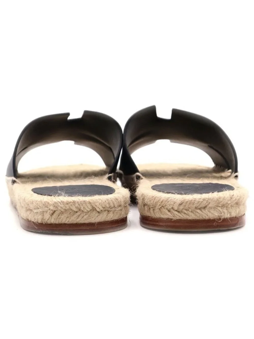 Hermes Antigua Leather Espadrilles Sandals Black